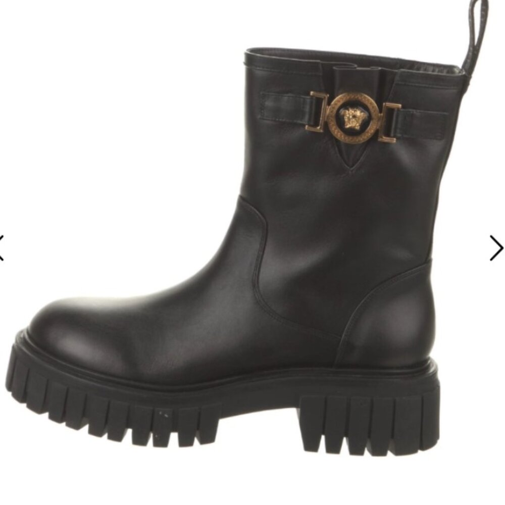 Versace Leather Moto Boots; Color: Black; Women's Size: 6.5